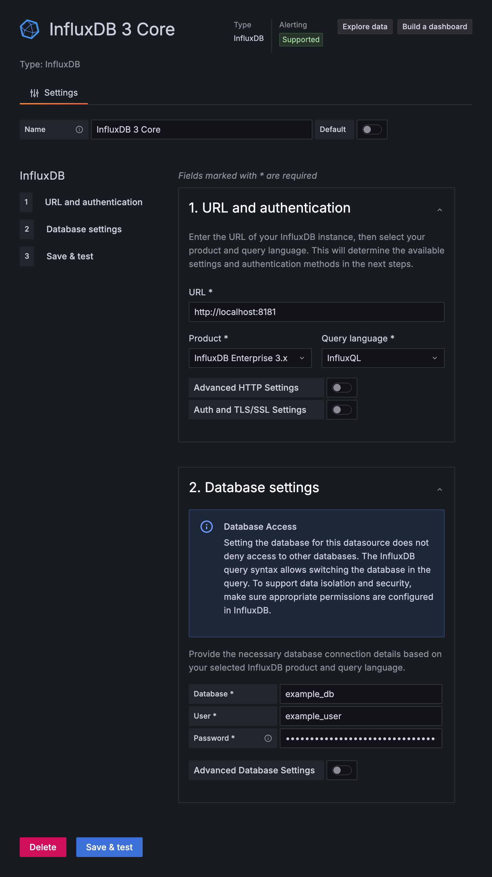 InfluxQL configuration for {{% product-name %}}